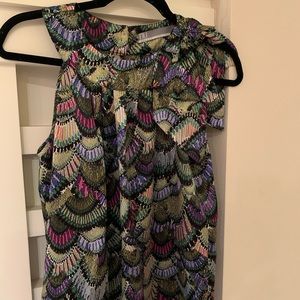 Gorgeous peacock silk top with dramatic bow S